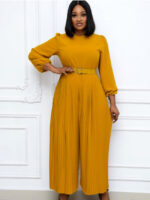 Pure color pleated jumpsuit (with belt)