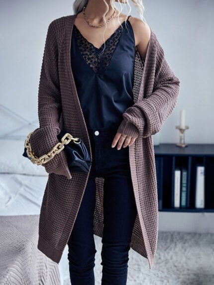 Pure color simple long cardigan