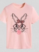 Wholesale Rabbit Bow Print Short Sleeve T-Shirt