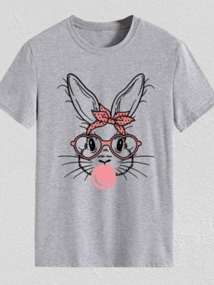 Wholesale Rabbit Bow Print Short Sleeve T-Shirt