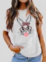 Wholesale Rabbit Bow Print Short Sleeve T-Shirt