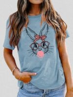 Wholesale Rabbit Bow Print Short Sleeve T-Shirt