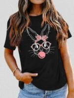 Wholesale Rabbit Bow Print Short Sleeve T-Shirt