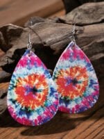 Wholesale-Rainbow Tie-Dye Leather Earrings