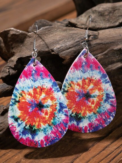 Wholesale-Rainbow Tie-Dye Leather Earrings