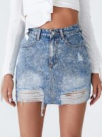 Raw ripped hip package denim skirt