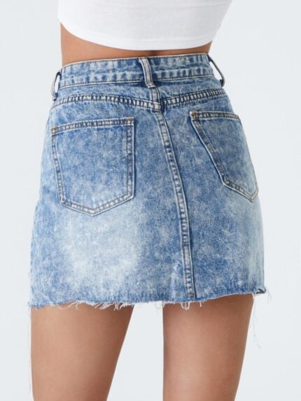 Raw ripped hip package denim skirt