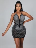 Contrast Rhinestone Detail Bodycon Dress With Underpants