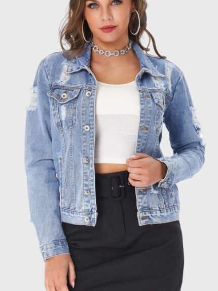 Ripped Drop Shoulder Denim Jacket