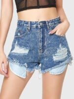 Ripped Fashion Pocket Denim Shorts