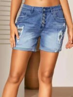 Ripped High Waist Straight Denim Shorts