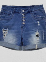 Ripped High Waist Straight Denim Shorts