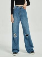 Ripped casual loose wide leg jean