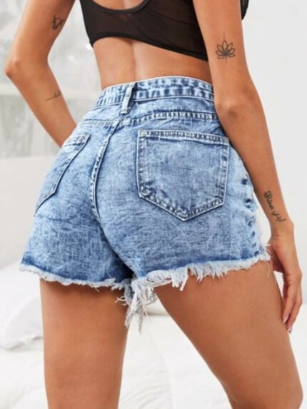 Ripped high waist denim shorts