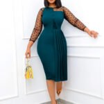 Round Neck Mesh Panel Long Sleeve Dress