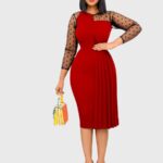 Round Neck Mesh Panel Long Sleeve Dress