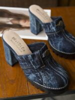 Round Toe Denim Heeled Sandals