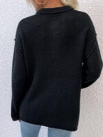 Round neck button split knitting sweater