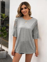 Wholesale Round neck lace panel cutout T-shirt