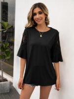 Wholesale Round neck lace panel cutout T-shirt