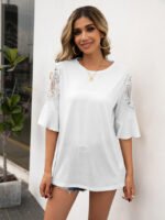 Wholesale Round neck lace panel cutout T-shirt