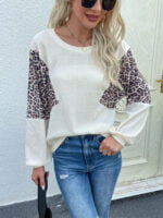 Round neck leopard stitch knit top