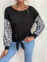 Round neck panelled leopard print top