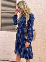 Round neck puff sleeve polka dot dress