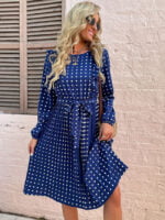 Round neck puff sleeve polka dot dress