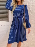 Round neck puff sleeve polka dot dress