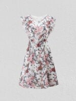 Ruffle Short Sleeve Chiffon Print Dress