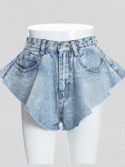 Ruffle hem denim shorts