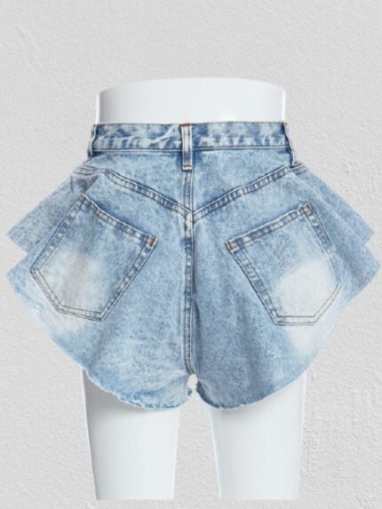 Ruffle hem denim shorts