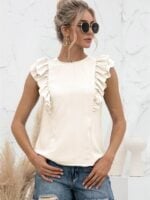 Wholesale Ruffled Tie Crew Neck Solid Tank Top