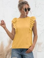 Wholesale Ruffled Tie Crew Neck Solid Tank Top