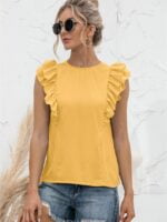 Wholesale Ruffled Tie Crew Neck Solid Tank Top