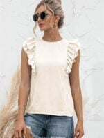 Wholesale Ruffled Tie Crew Neck Solid Tank Top