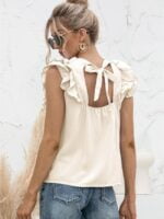 Wholesale Ruffled Tie Crew Neck Solid Tank Top