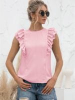 Wholesale Ruffled Tie Crew Neck Solid Tank Top