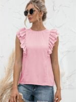 Wholesale Ruffled Tie Crew Neck Solid Tank Top