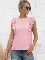 Wholesale Ruffled Tie Crew Neck Solid Tank Top