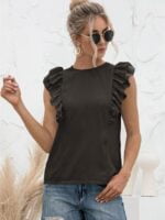 Wholesale Ruffled Tie Crew Neck Solid Tank Top