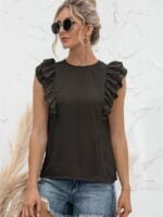 Wholesale Ruffled Tie Crew Neck Solid Tank Top