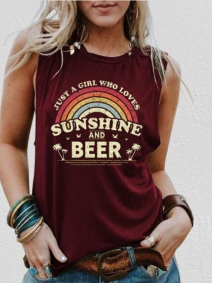 Wholesale SUNSHINE AND BEER Letter Print Tank Top