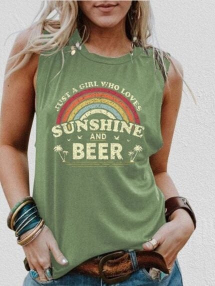 Wholesale SUNSHINE AND BEER Letter Print Tank Top