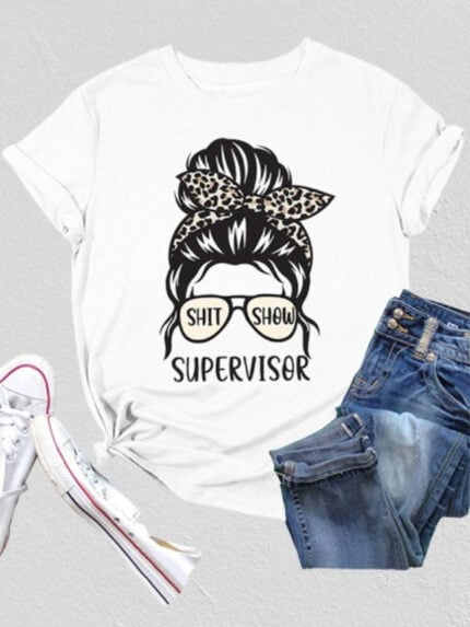 Wholesale SUPERVISOR Letter Print Casual T-Shirt