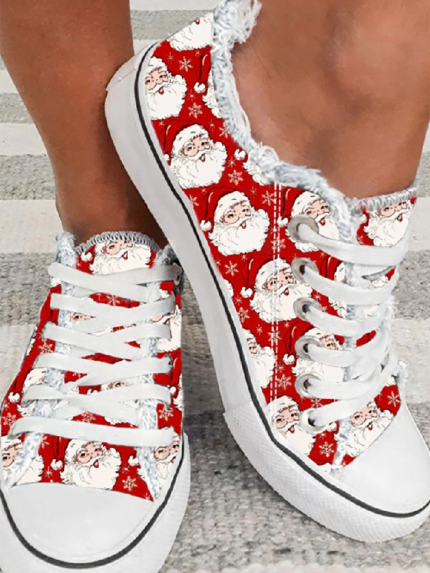 Santa Claus Print Casual Canvas Shoes