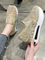 Sequin paneled mesh platform casual shoes