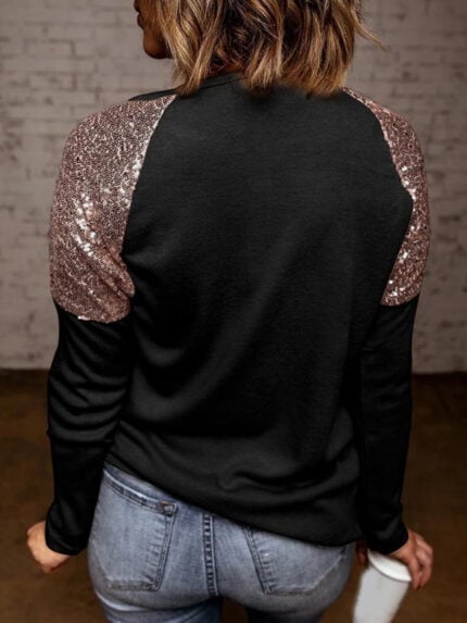 Sequin stitching long-sleeved T-shirt