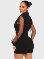 Sexy Button Deep V Slim Mesh Jumpsuit